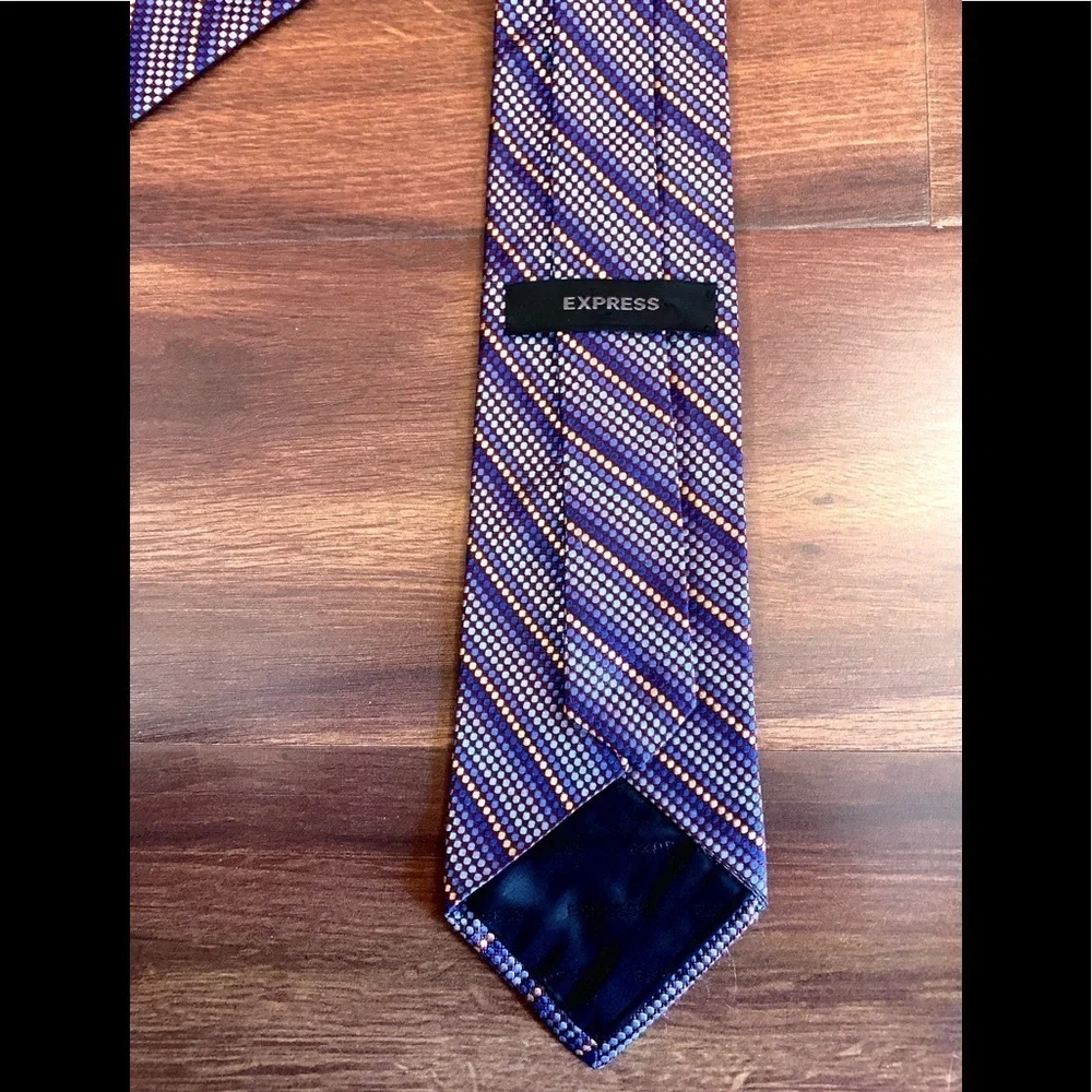 Express Purple and Gold Striped Tie - Picture 3 of 9